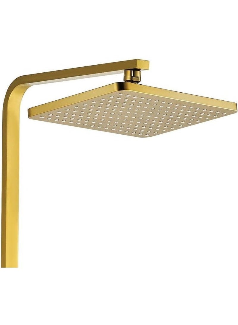 المفتاحة طقم كامل لعمود دش مطري فاخر - نظام دش مطري مثبت على الحائط بطلاء ذهبي مطفي | خلاط دش متوازن الضغط مصنوع من النحاس الصلب مع دش يدوي قابل للتعديل للحمامات العصرية - Image 5